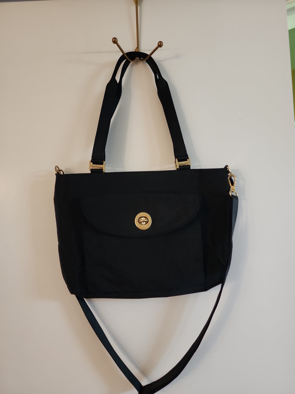 Baggallini La Paz Black Nylon Women's Crossbody Tote Bag with Gold Hardware